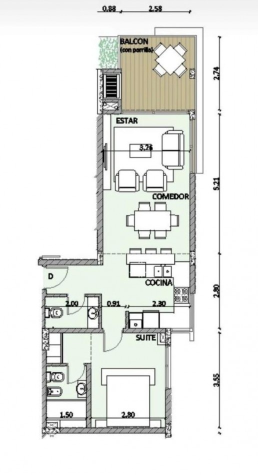 Departamento dos ambientes en  pozo de categoria.  Edif. Torre Punta Arena VI. Zona: Macrocentro